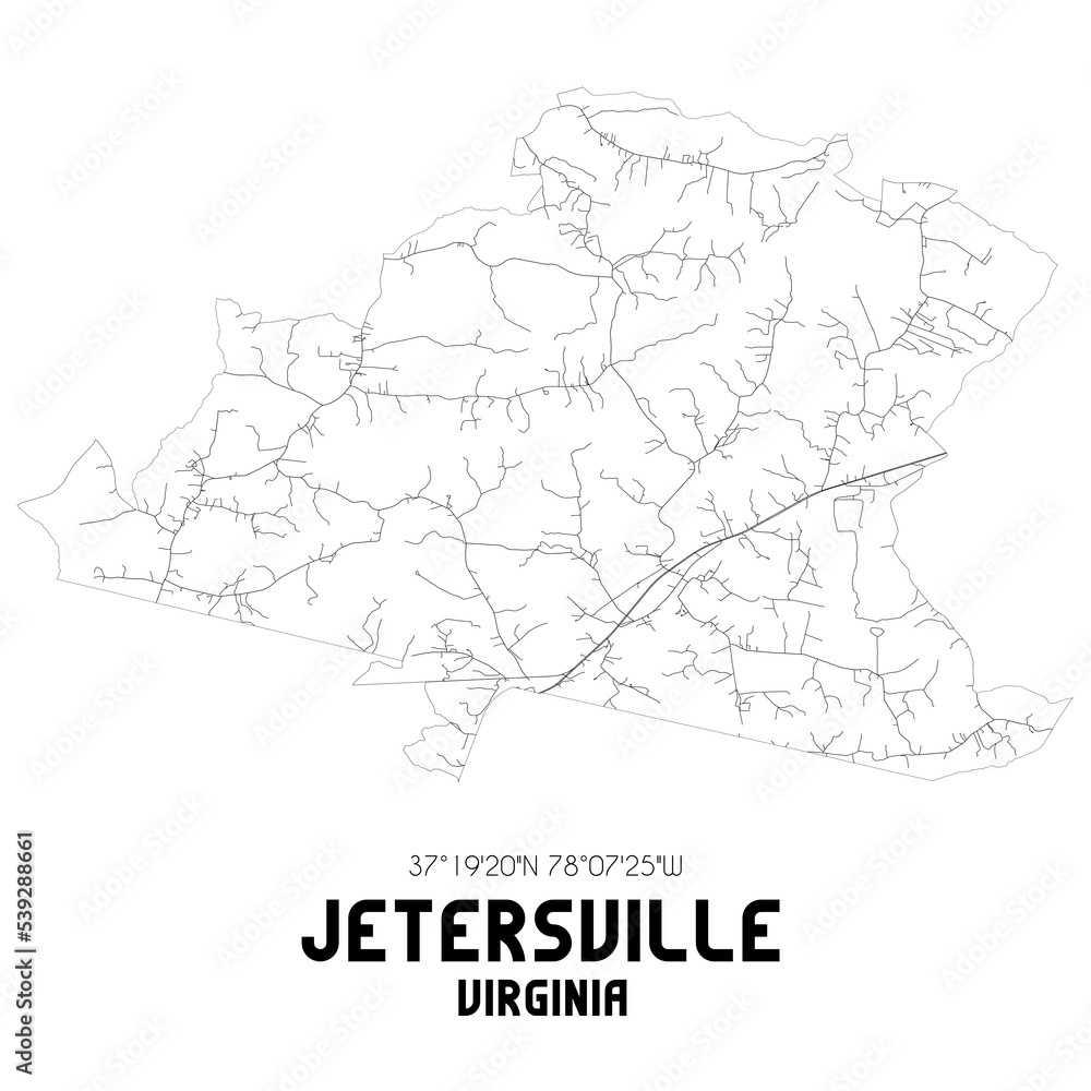 Jetersville Virginia. US street map with black and white lines.