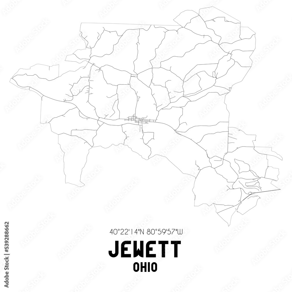 Jewett Ohio. US street map with black and white lines.
