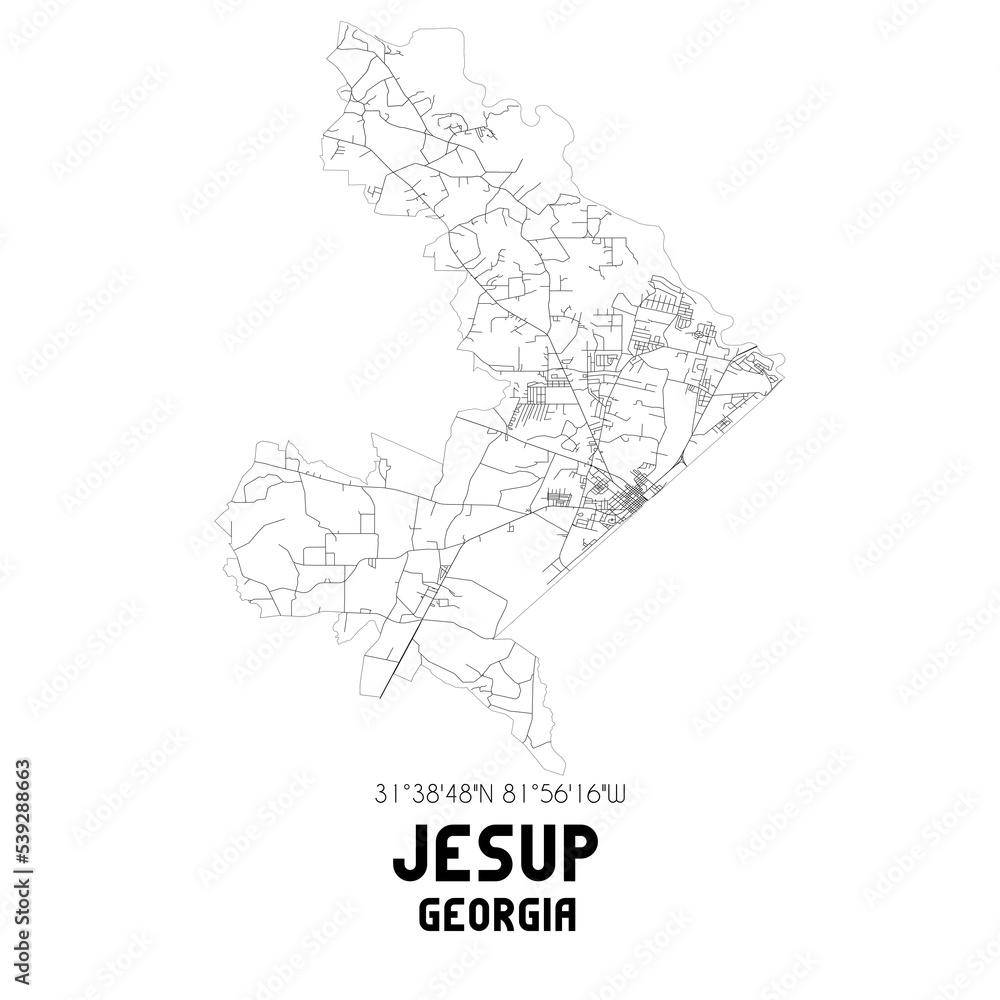 Jesup Georgia. US street map with black and white lines.