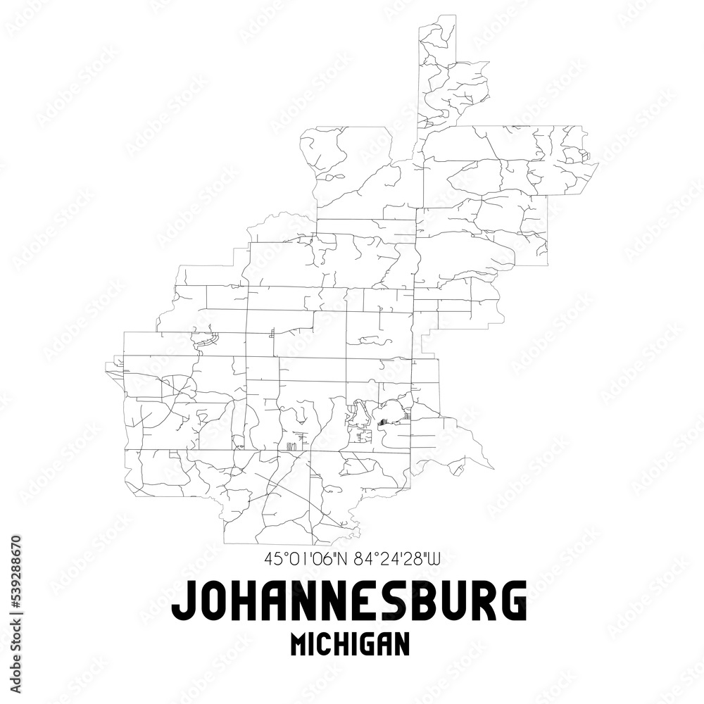 Naklejka premium Johannesburg Michigan. US street map with black and white lines.