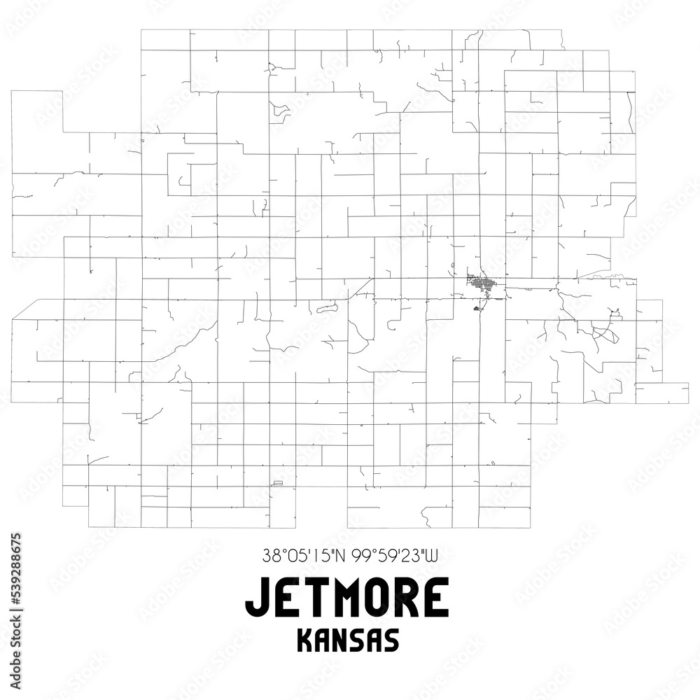 Obraz premium Jetmore Kansas. US street map with black and white lines.