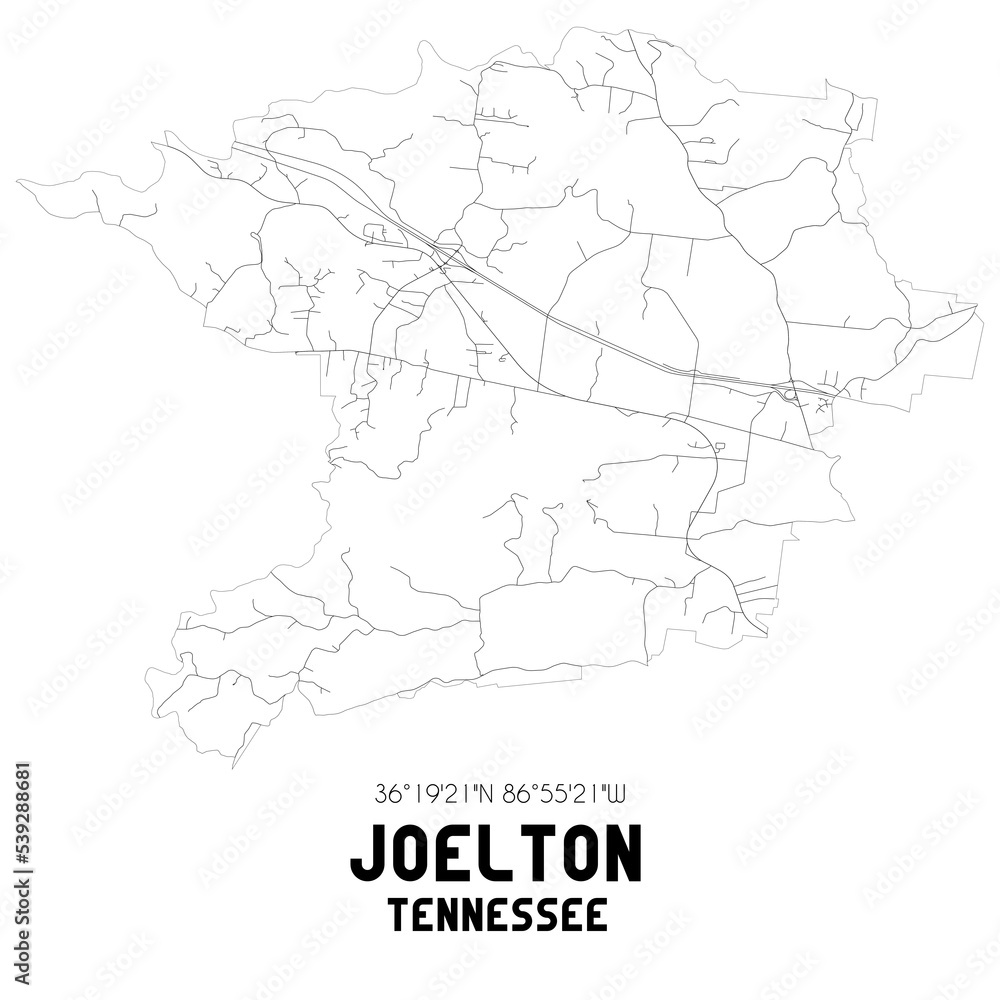 Joelton Tennessee. US street map with black and white lines.