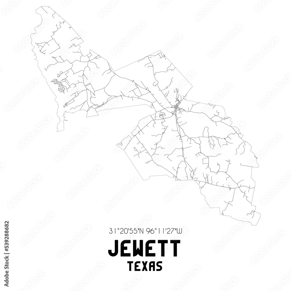 Jewett Texas. US street map with black and white lines.