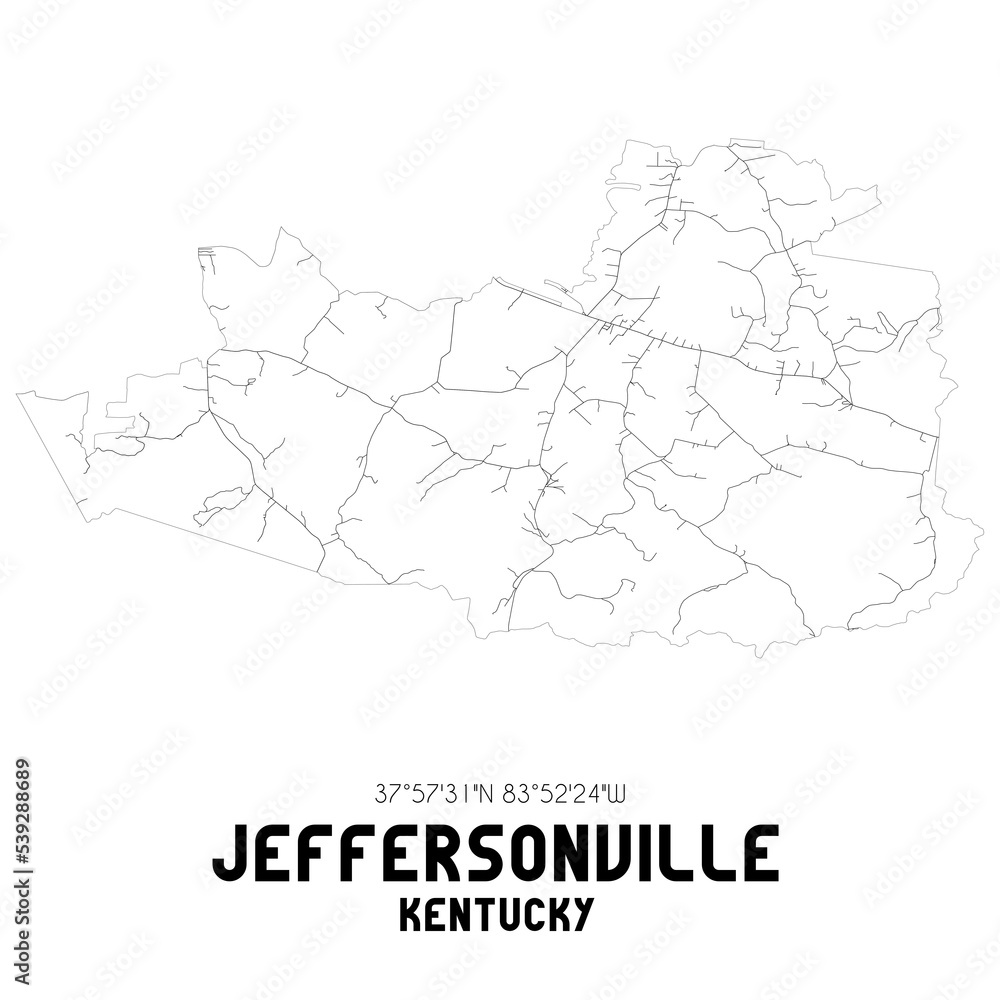 Jeffersonville Kentucky. US street map with black and white lines.