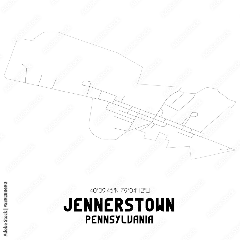 Jennerstown Pennsylvania. US street map with black and white lines.
