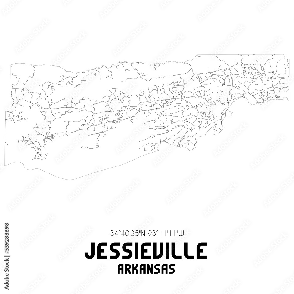 Jessieville Arkansas. US street map with black and white lines. Jessieville Arkansas. US street map with black and white lines.