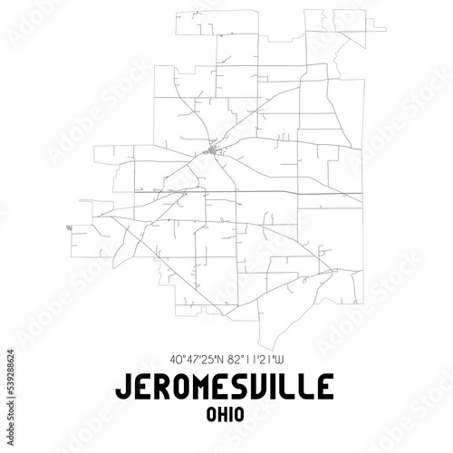 Jeromesville Ohio. US street map with black and white lines.