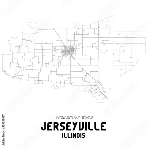 Jerseyville Illinois. US street map with black and white lines.