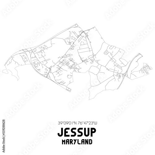 Jessup Maryland. US street map with black and white lines.
