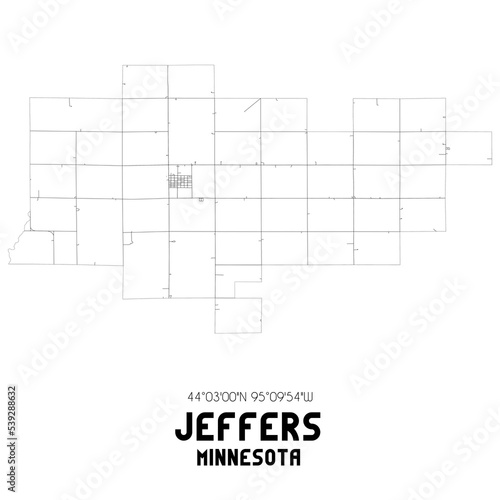 Jeffers Minnesota. US street map with black and white lines.