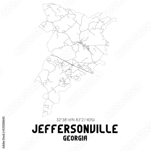 Jeffersonville Georgia. US street map with black and white lines.