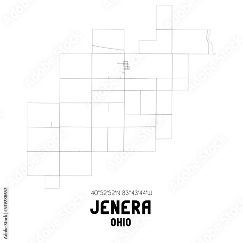 Jenera Ohio. US street map with black and white lines.