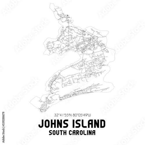 Obraz na płótnie Johns Island South Carolina. US street map with black and white lines. w salonie