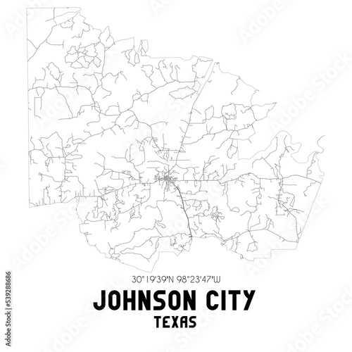 Johnson City Texas. US street map with black and white lines.