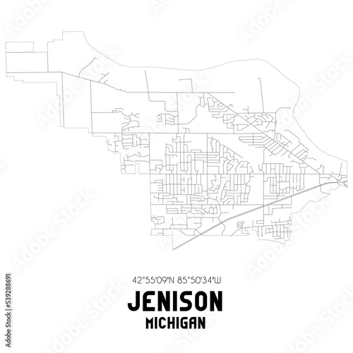 Jenison Michigan. US street map with black and white lines.