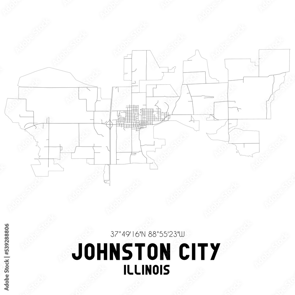 Johnston City Illinois. US street map with black and white lines.
