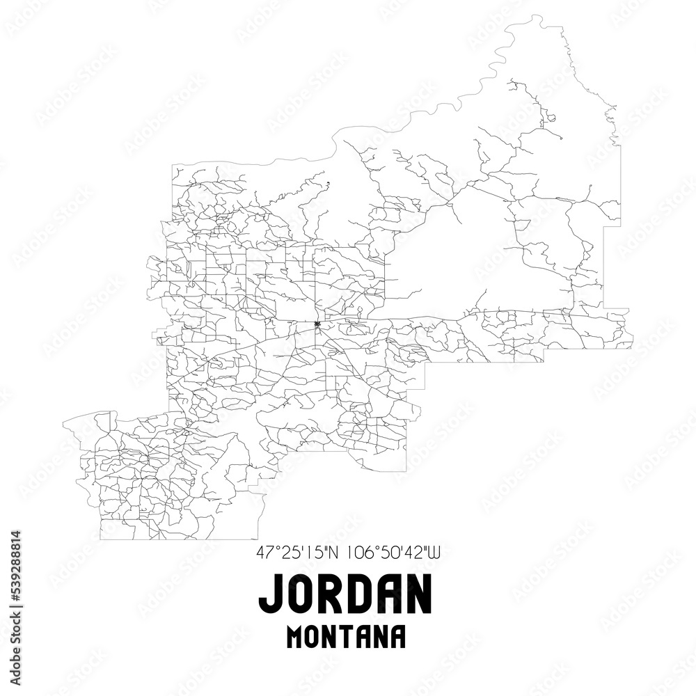 Jordan Montana. US street map with black and white lines.