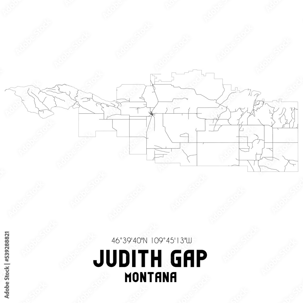 Judith Gap Montana. US street map with black and white lines.