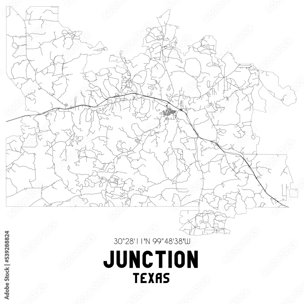 Junction Texas. US street map with black and white lines. Junction Texas. US street map with black and white lines.