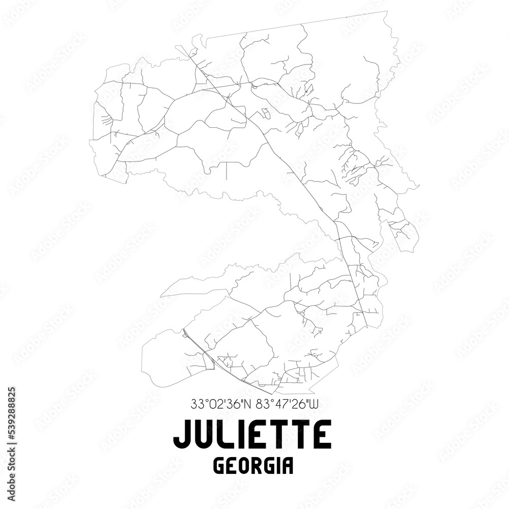 Juliette Georgia. US street map with black and white lines.