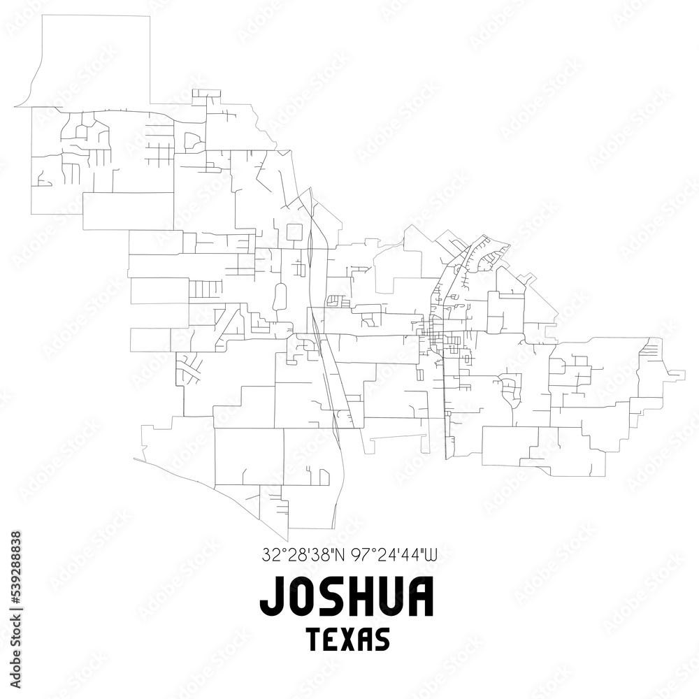 Joshua Texas. US street map with black and white lines.