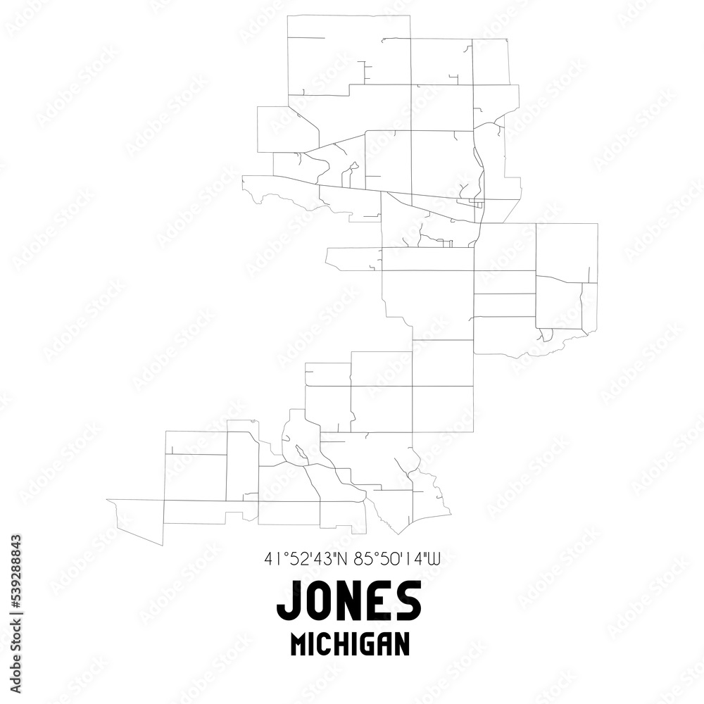 Jones Michigan. US street map with black and white lines. Jones Michigan. US street map with black and white lines.