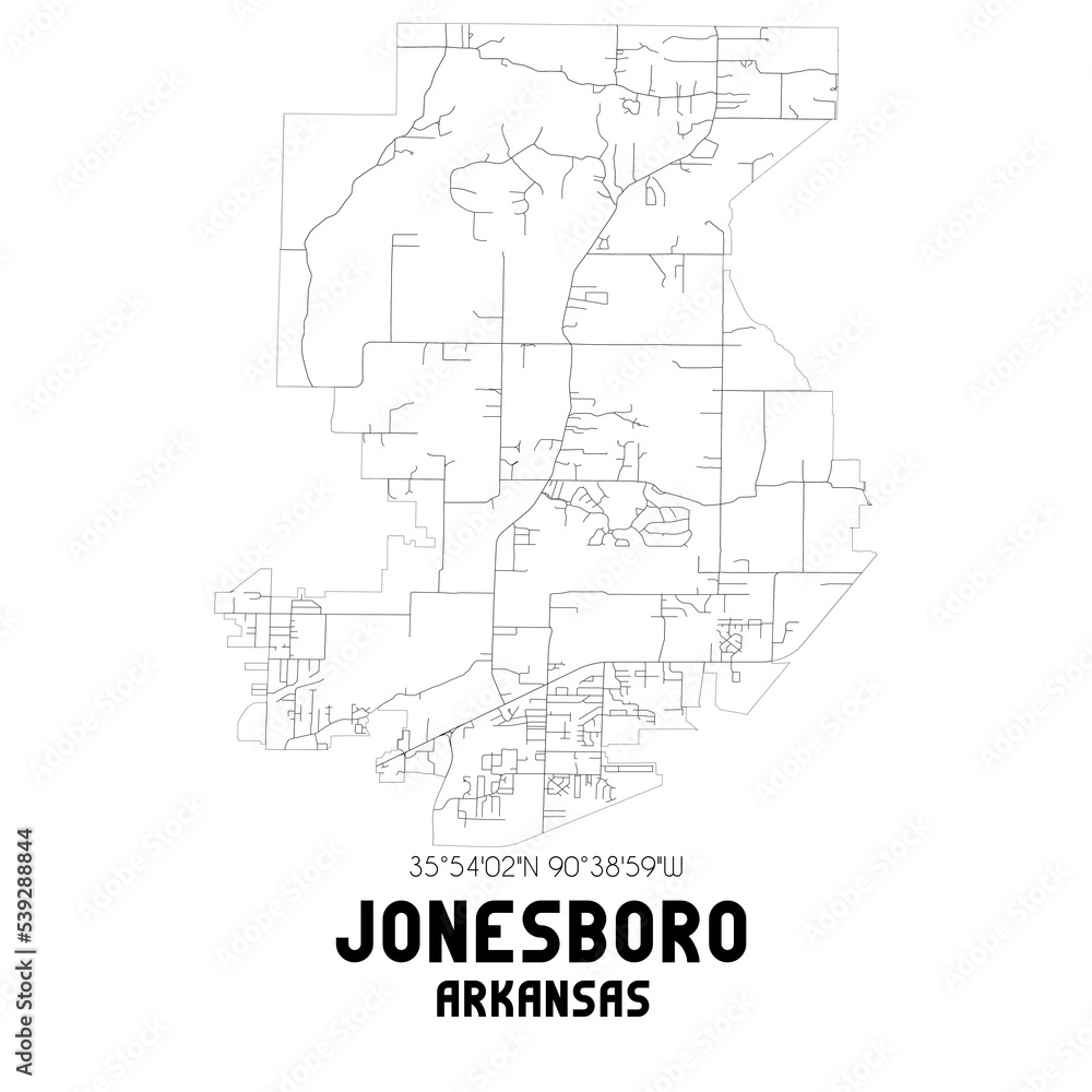 Jonesboro Arkansas. US street map with black and white lines.