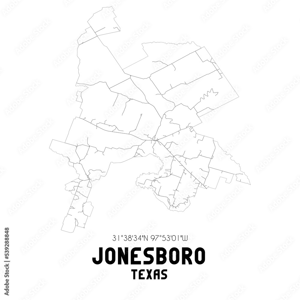 Jonesboro Texas. US street map with black and white lines. Jonesboro Texas. US street map with black and white lines.