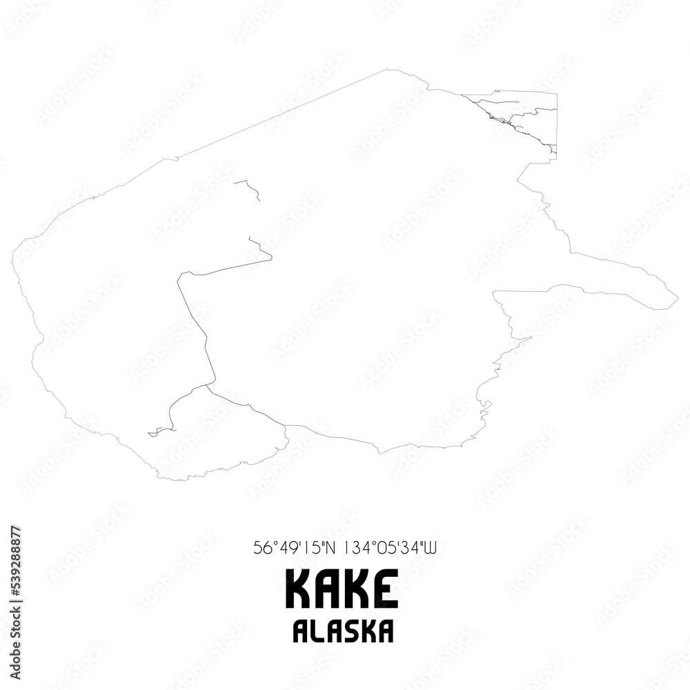 Kake Alaska. US street map with black and white lines.