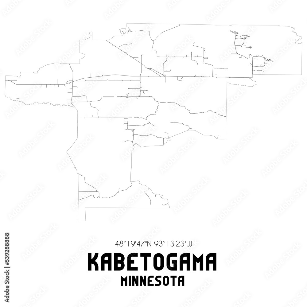 Kabetogama Minnesota. US street map with black and white lines.