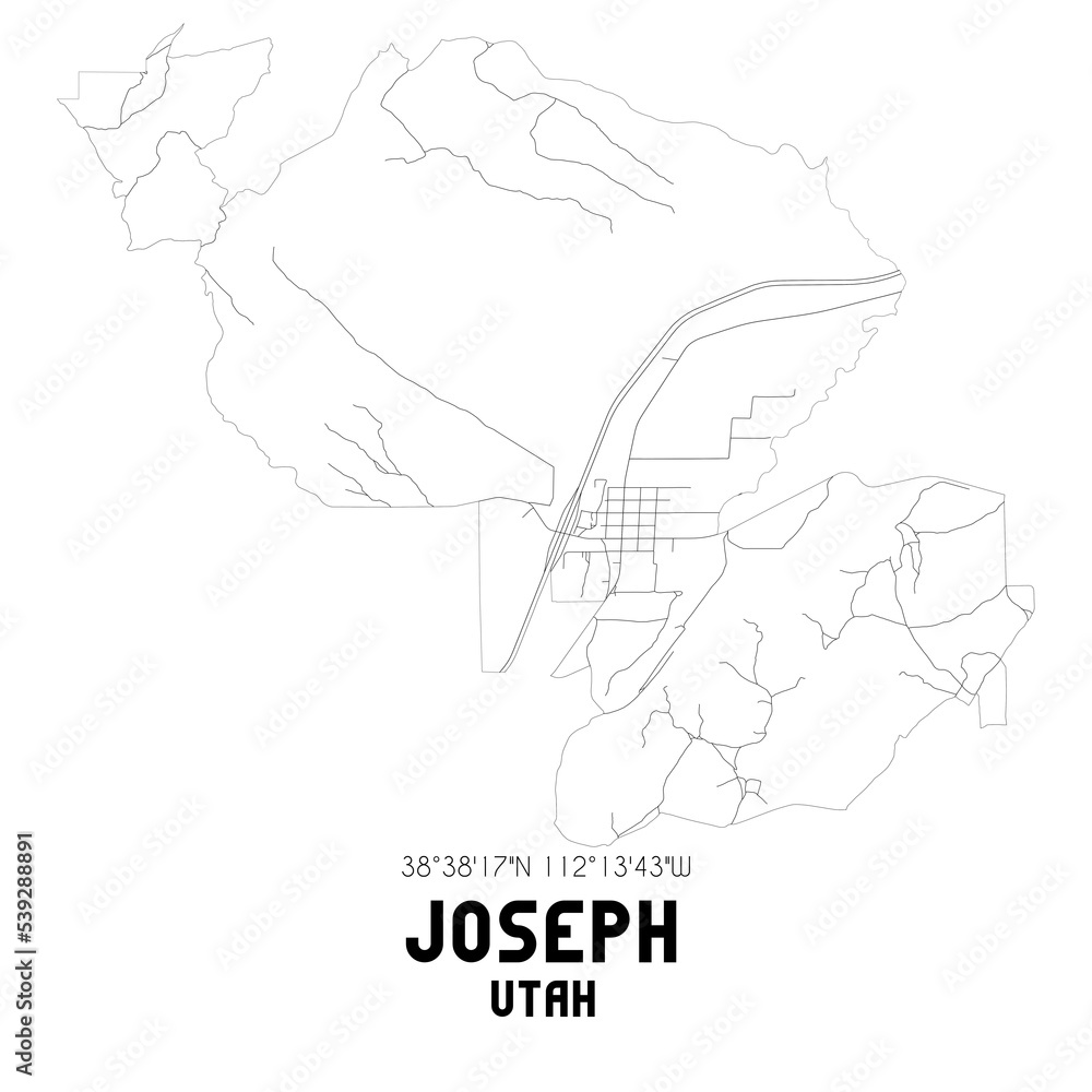 Joseph Utah. US street map with black and white lines.