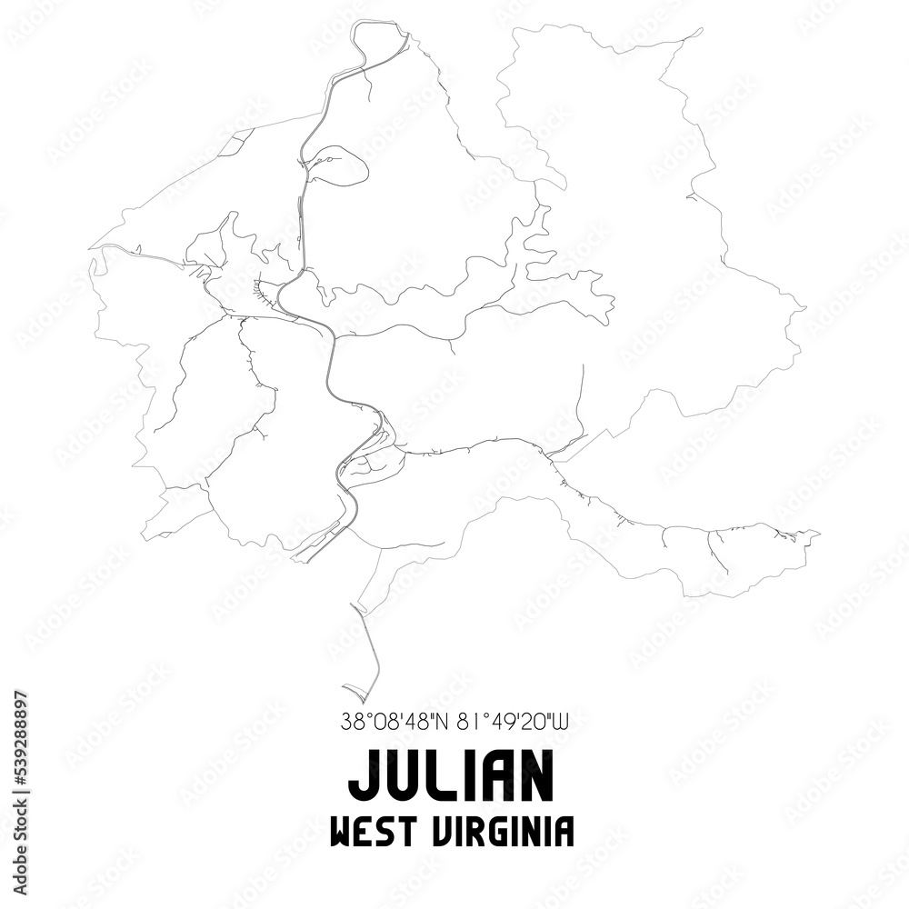 Julian West Virginia. US street map with black and white lines. Julian West Virginia. US street map with black and white lines.