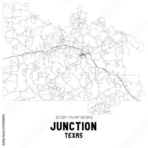 Junction Texas. US street map with black and white lines.