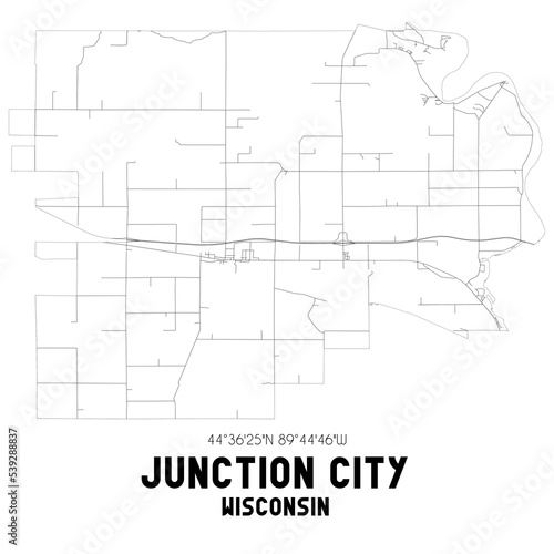 Junction City Wisconsin. US street map with black and white lines.