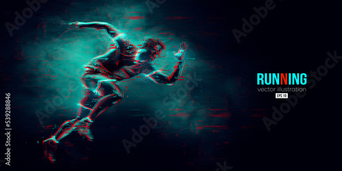 Abstract silhouette of a running athlete on black background. Runner man are running sprint or marathon. Vector illustration photo