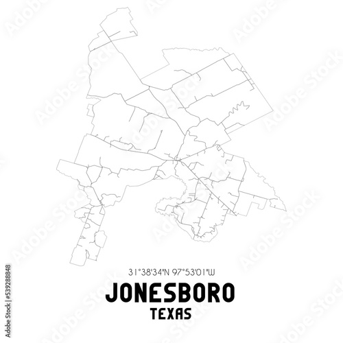 Jonesboro Texas. US street map with black and white lines.