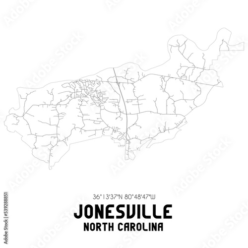 Jonesville North Carolina. US street map with black and white lines. photo