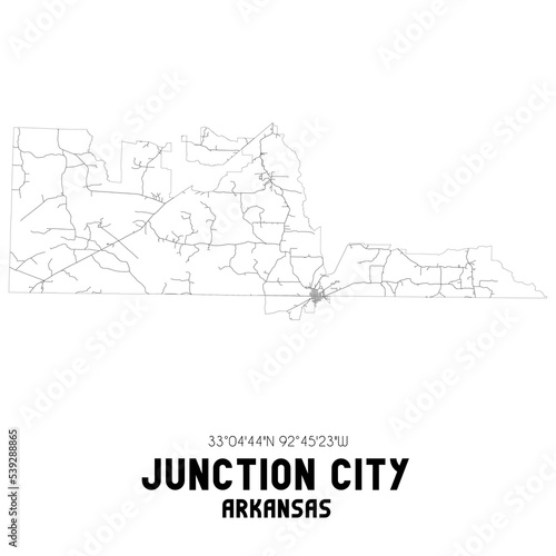 Junction City Arkansas. US street map with black and white lines.