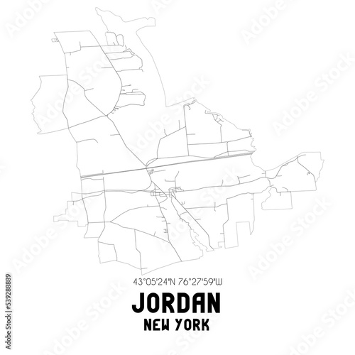 Jordan New York. US street map with black and white lines.