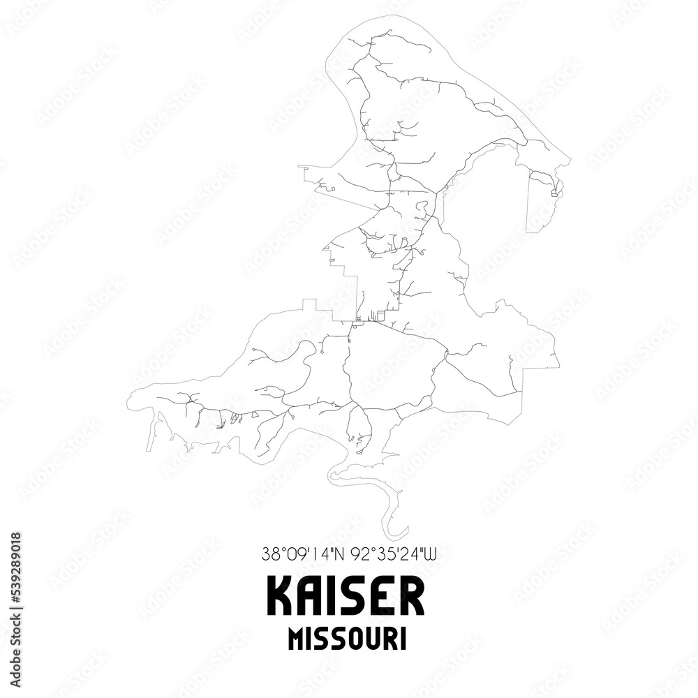 Kaiser Missouri. US street map with black and white lines. Kaiser Missouri. US street map with black and white lines.
