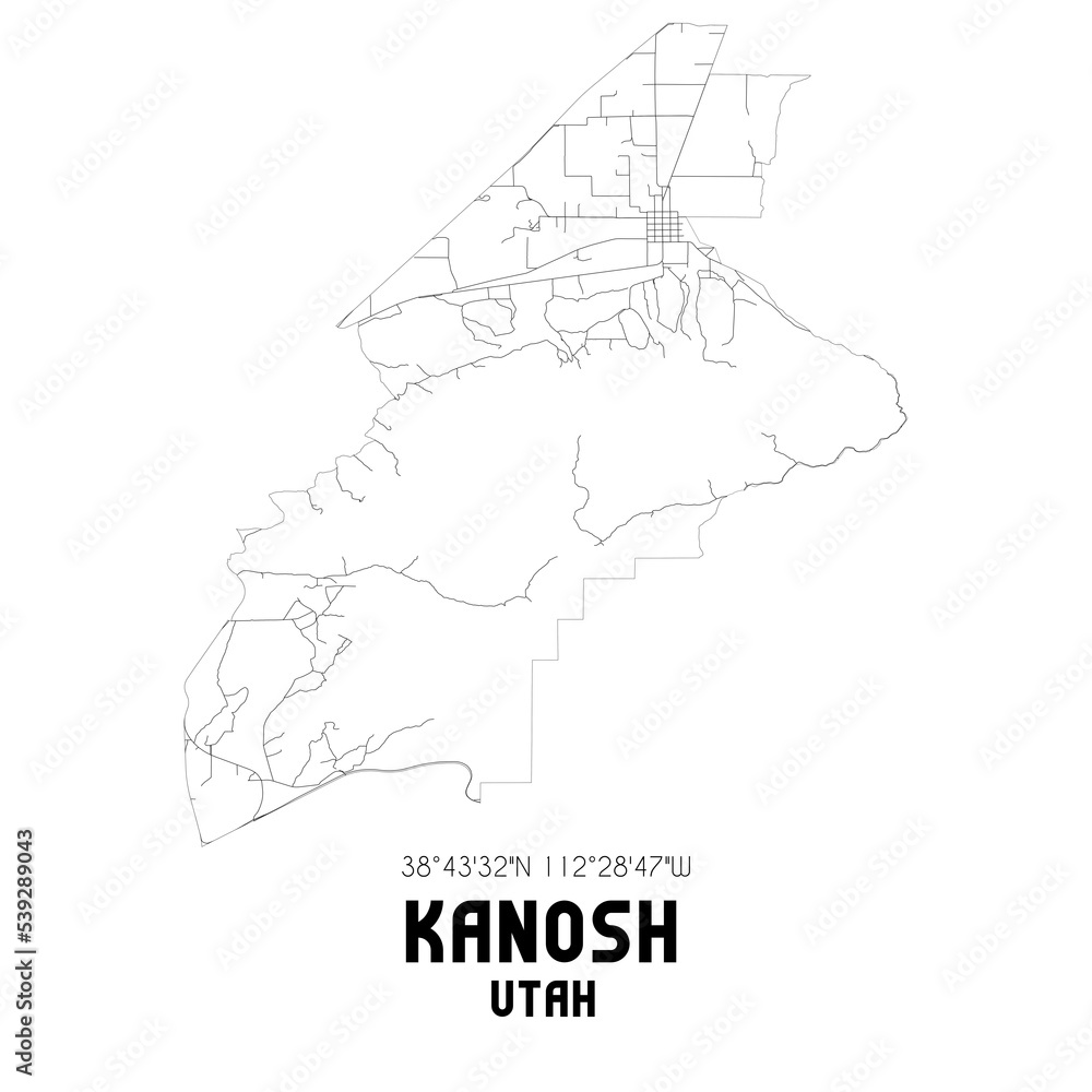Kanosh Utah. US street map with black and white lines.