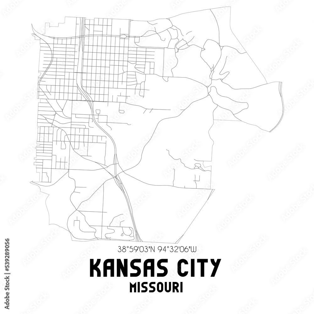 Kansas City Missouri. US street map with black and white lines. Kansas City Missouri. US street map with black and white lines.