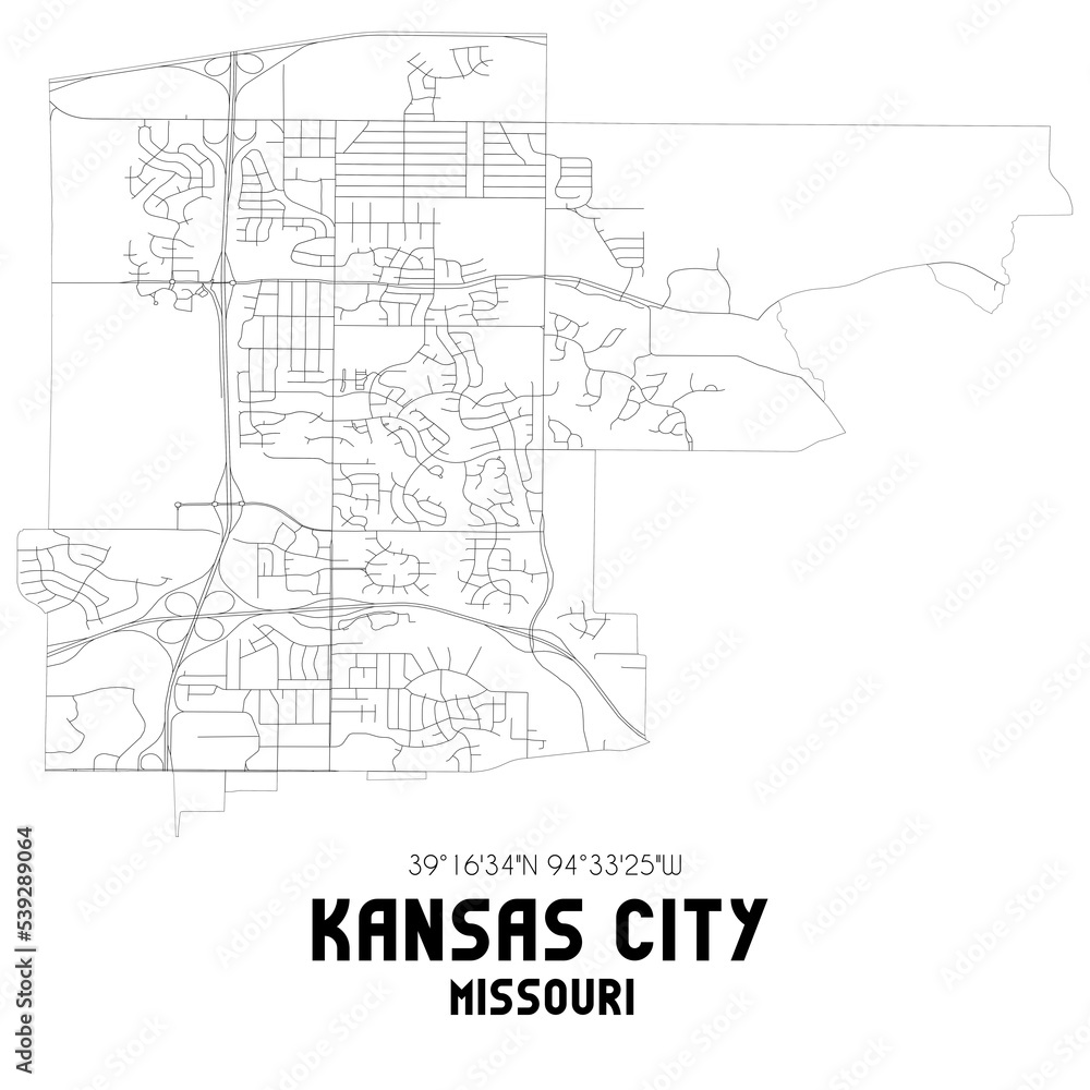 Kansas City Missouri. US street map with black and white lines. Kansas City Missouri. US street map with black and white lines.