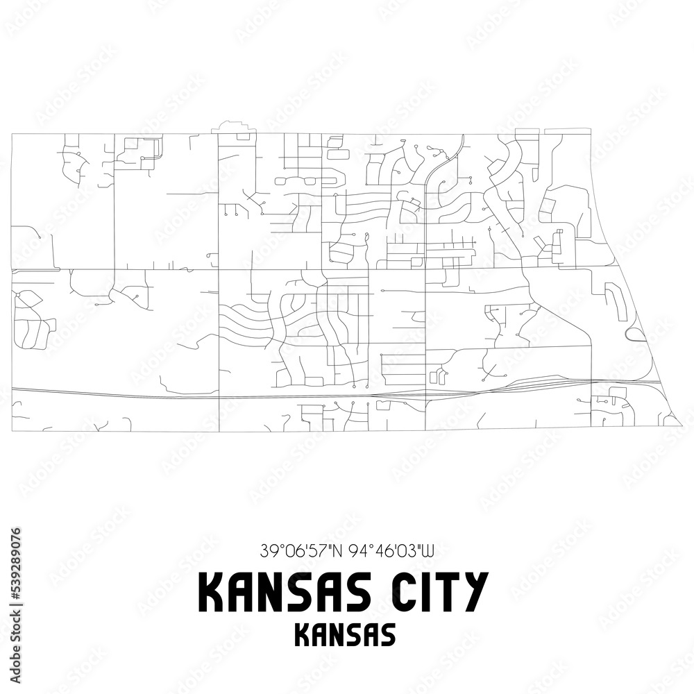 Kansas City Kansas. US street map with black and white lines.