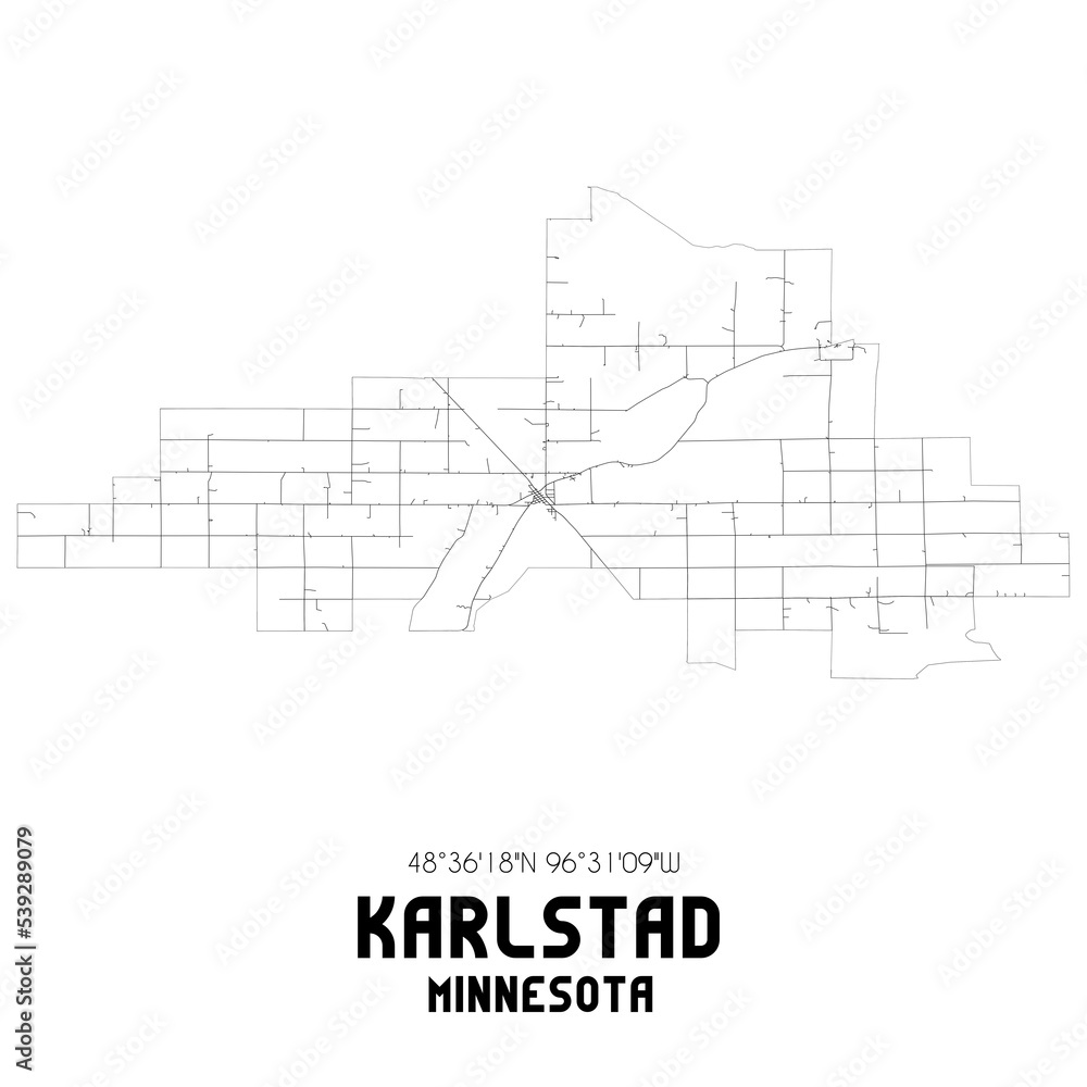 Fototapeta premium Karlstad Minnesota. US street map with black and white lines.