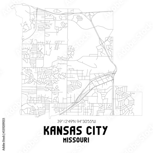 Kansas City Missouri. US street map with black and white lines. © Rezona