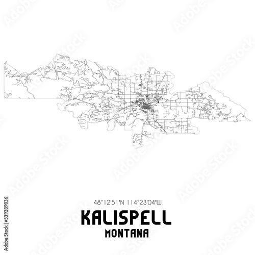 Kalispell Montana. US street map with black and white lines.