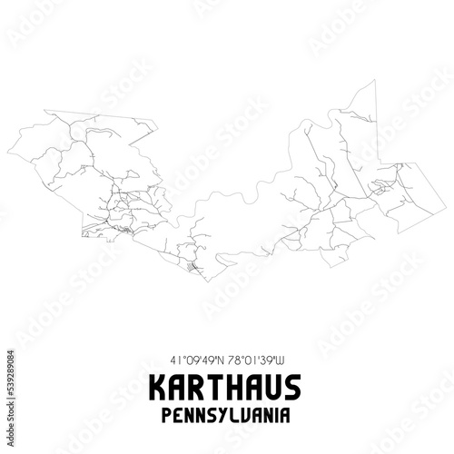 Karthaus Pennsylvania. US street map with black and white lines.