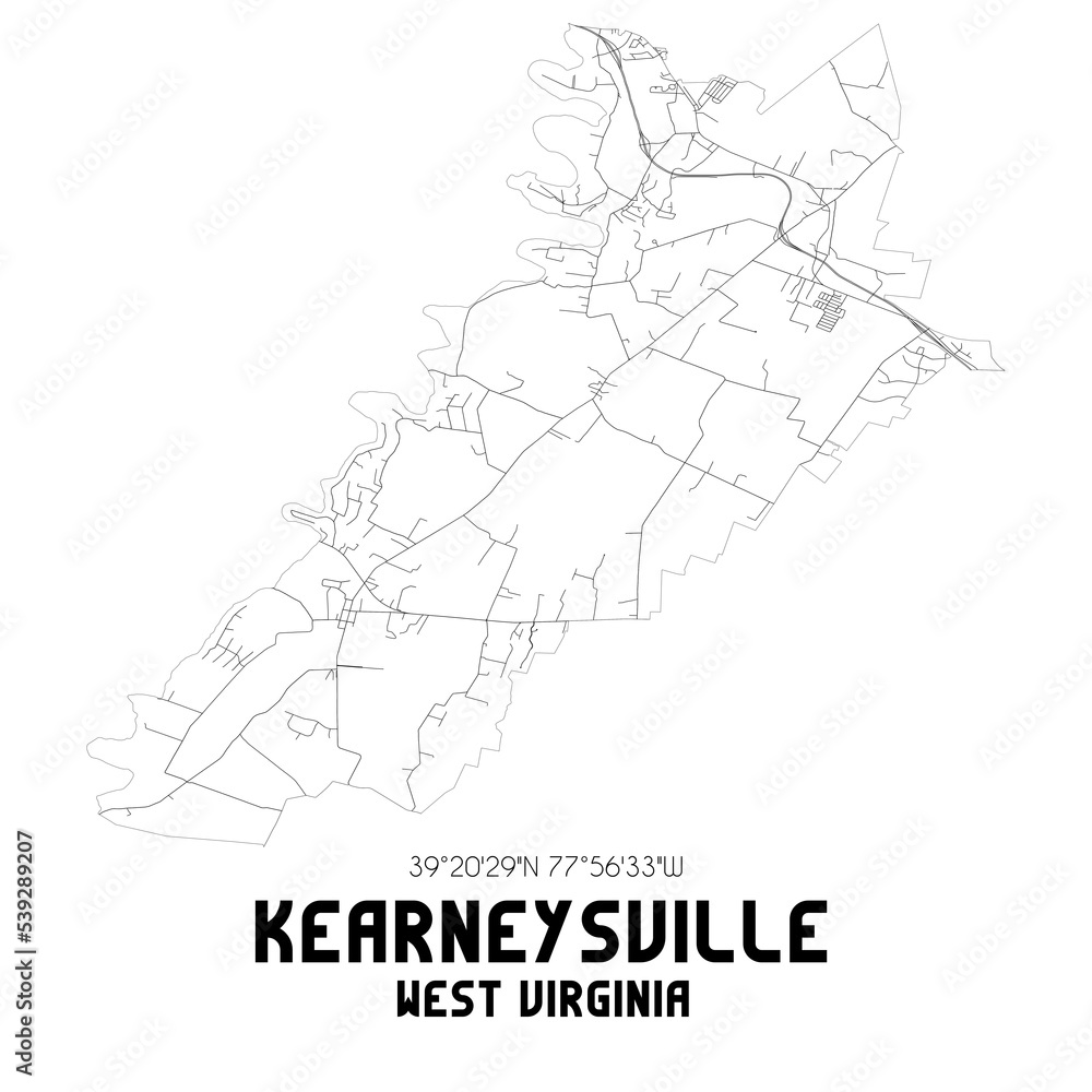 Kearneysville West Virginia. US street map with black and white lines.
