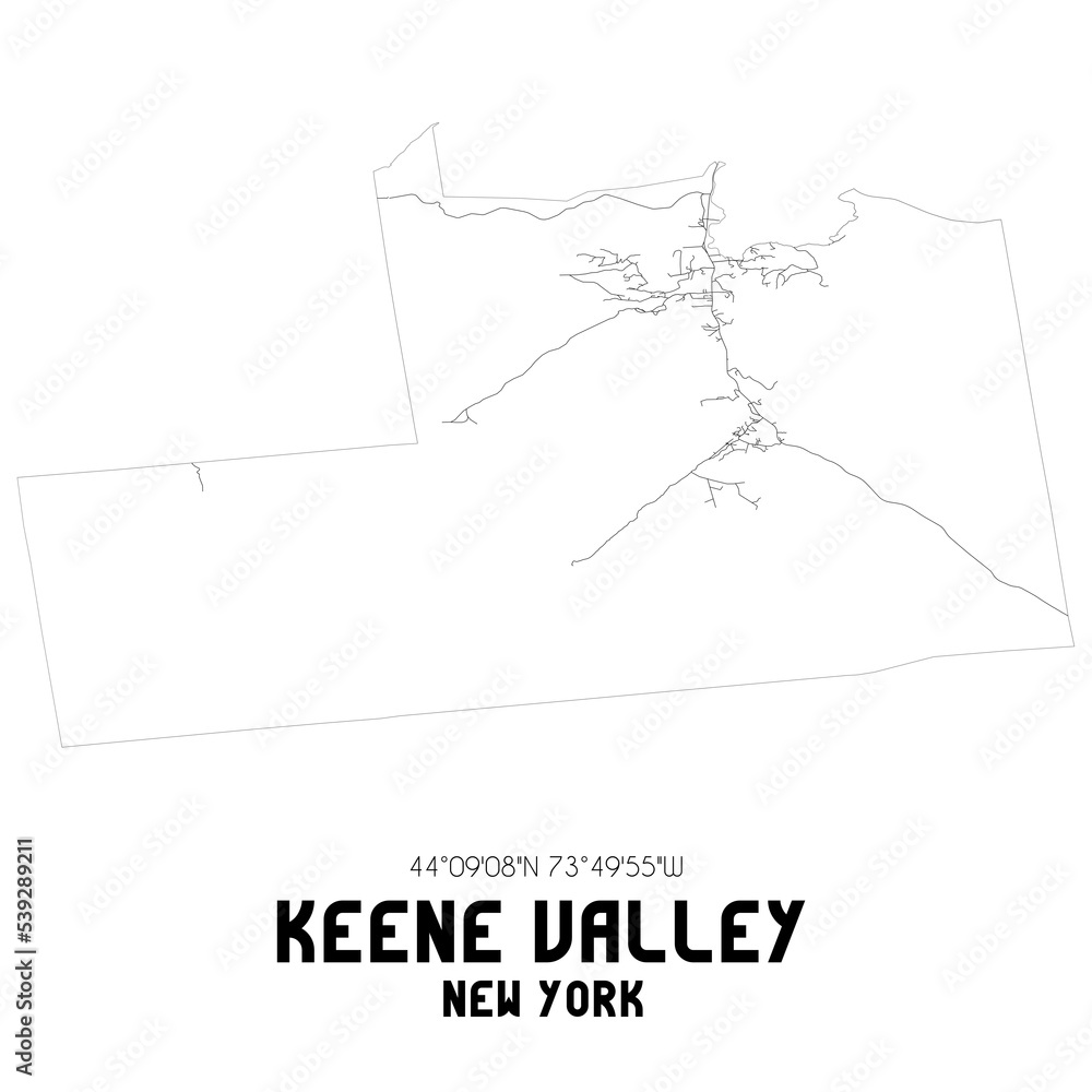 Keene Valley New York. US street map with black and white lines. Keene Valley New York. US street map with black and white lines.